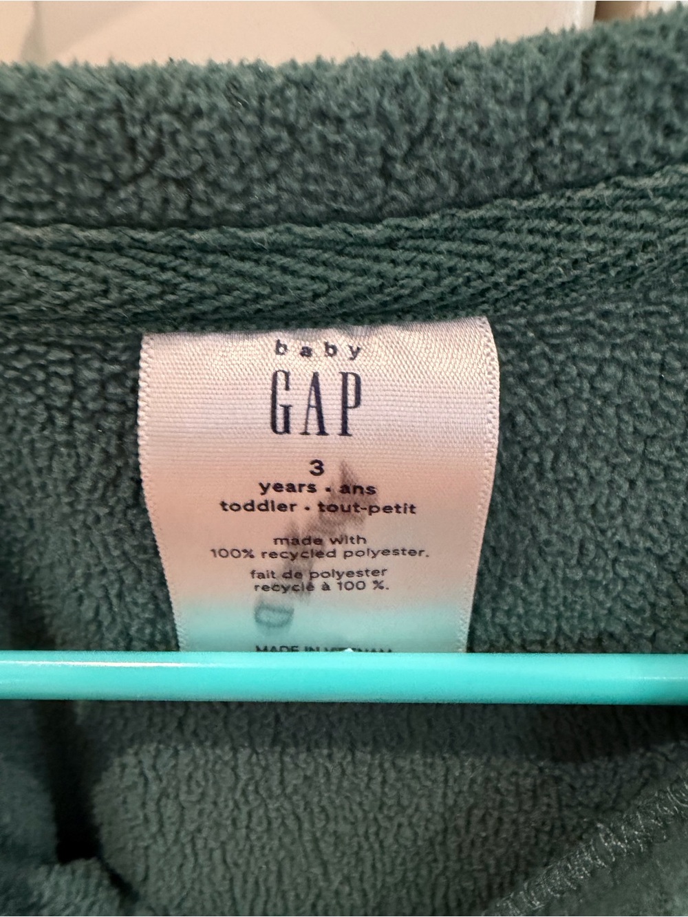 GAP 3t Kids Forest Green Fleece Pullover - Picture 4 of 4